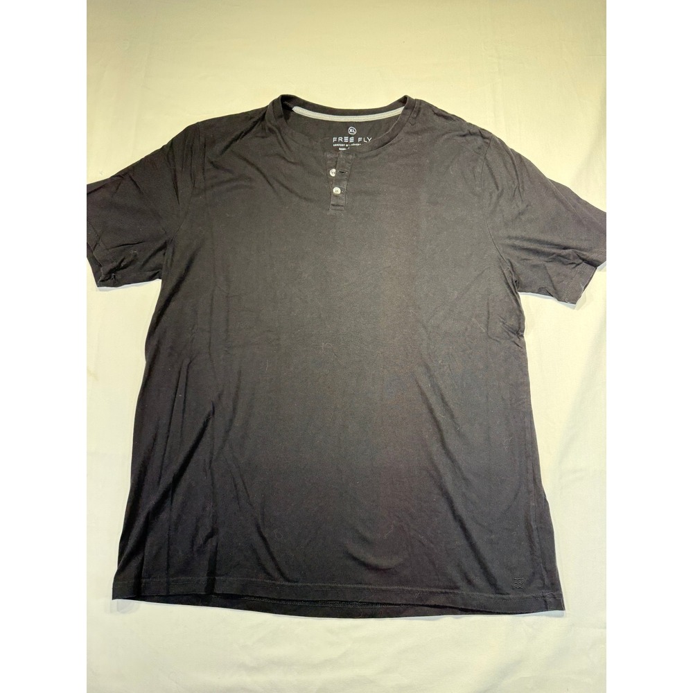 Free Fly Bamboo Cotton Short Sleeve Henley Shirt Black Mens XL